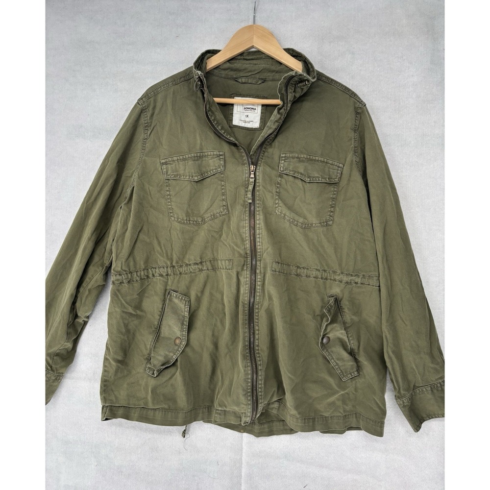 Sonoma Utility Military Cargo Jacket Women's 1X Cotton Stretch Cinch Waist